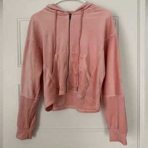 Altar’d State Pink Velvet Cropped Zip-Up